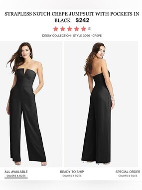 Dessy Collection Black Strapless Notch Crepe Jumpsuit
